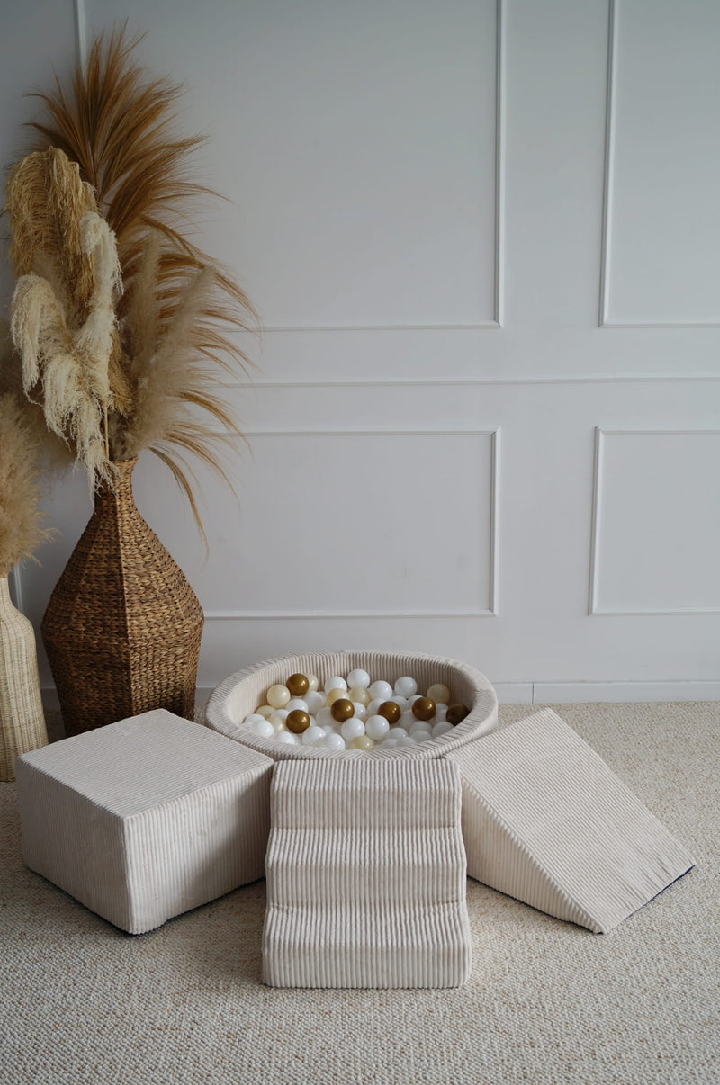 Monio -  Corduroy Foam Soft Play & Ball Pit 200 Balls - Cream