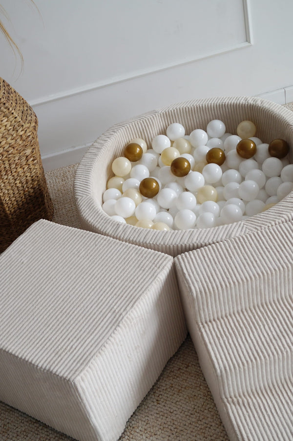 Monio -  Corduroy Foam Soft Play & Ball Pit 200 Balls - Cream