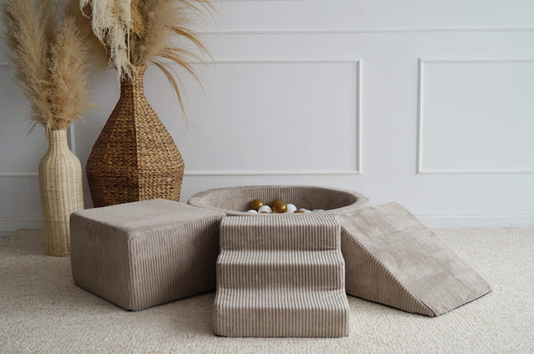 Monio -  Corduroy Foam Soft Play & Ball Pit 200 Balls - Beige