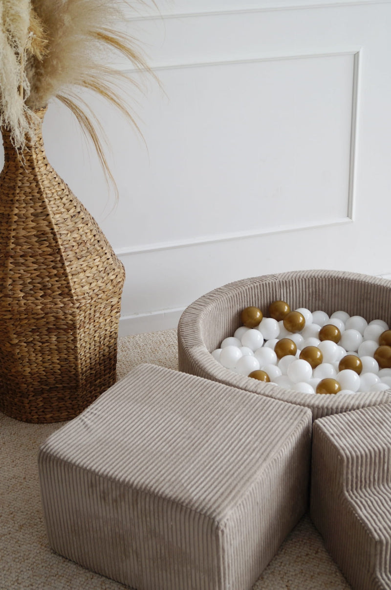 Monio -  Corduroy Foam Soft Play & Ball Pit 200 Balls - Beige