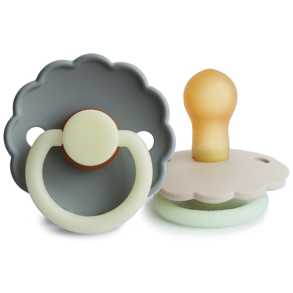 FRIGG Daisy - Round Latex 2-pack Pacifiers - Cream/ French Gray Night - size 1