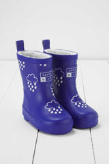 Grass & Air - Inky Blue - Colour Changing Kids Wellies with Teddy Fleece Lining