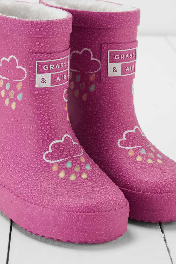Grass & Air - Orchid Pink - Colour Changing Kids Wellies with Teddy Fleece Lining