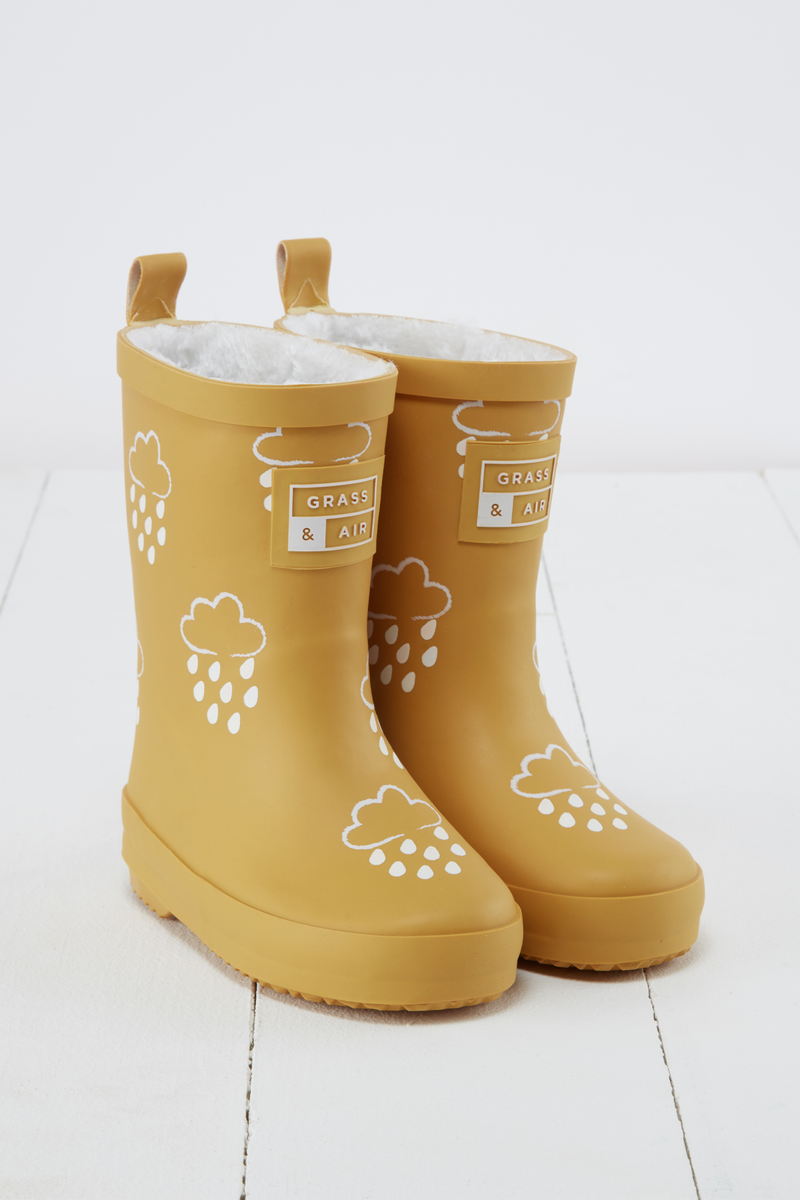Grass Air Ochre Colour Changing Kids Wellies with Teddy Fleece Lining