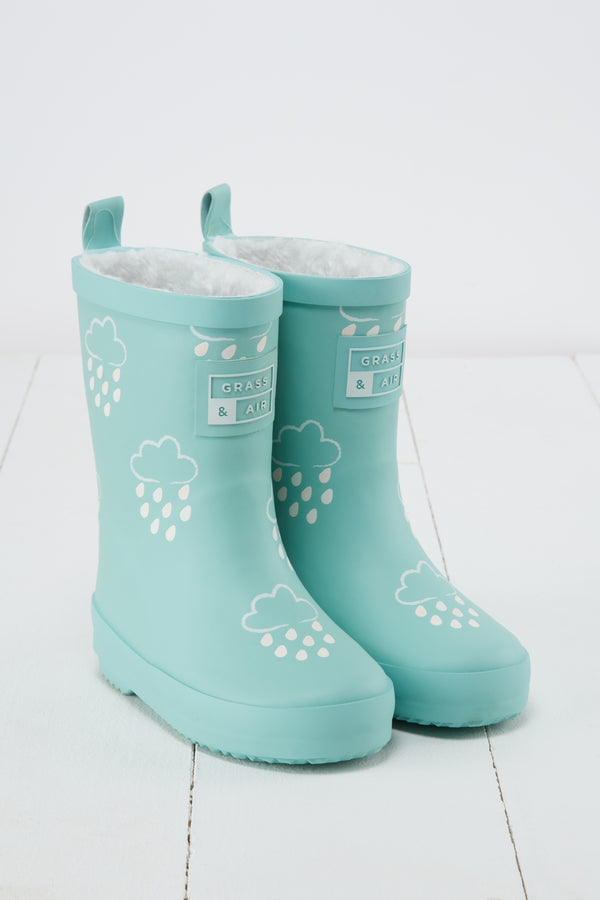 Grass & Air - Pistachio - Colour Changing Kids Wellies with Teddy Fleece Lining