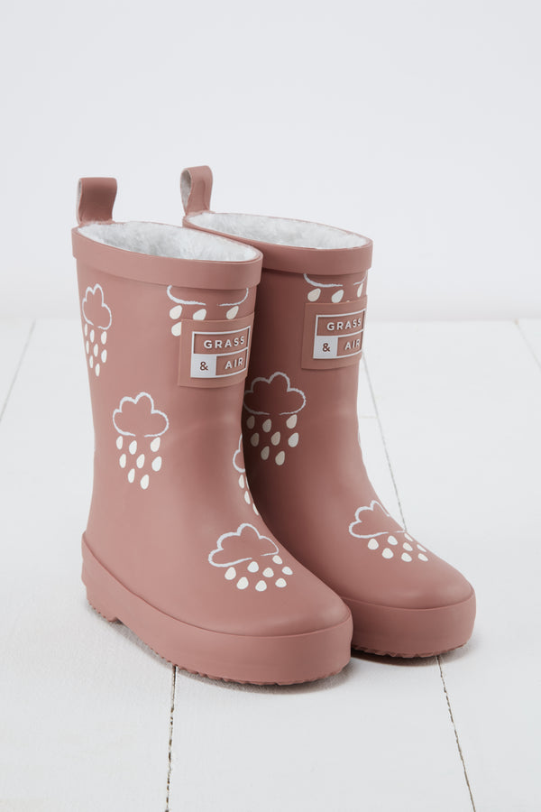 Grass & Air - Rose - Colour Changing Kids Wellies with Teddy Fleece Lining