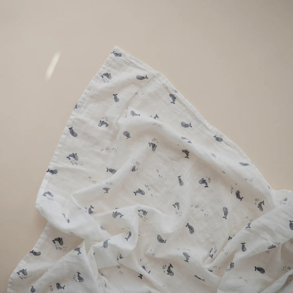 Mushie - Organic Cotton Swaddle - Whales